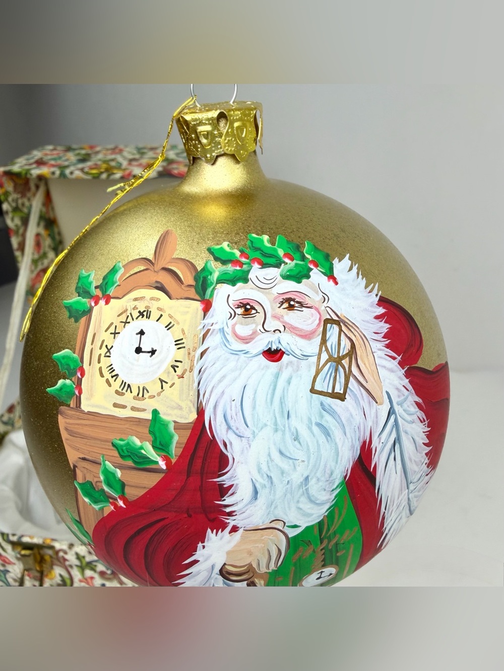 Dillard's Timekeeper Santa  Christmas Ornament Hand Painted 1998 Signed Boxed